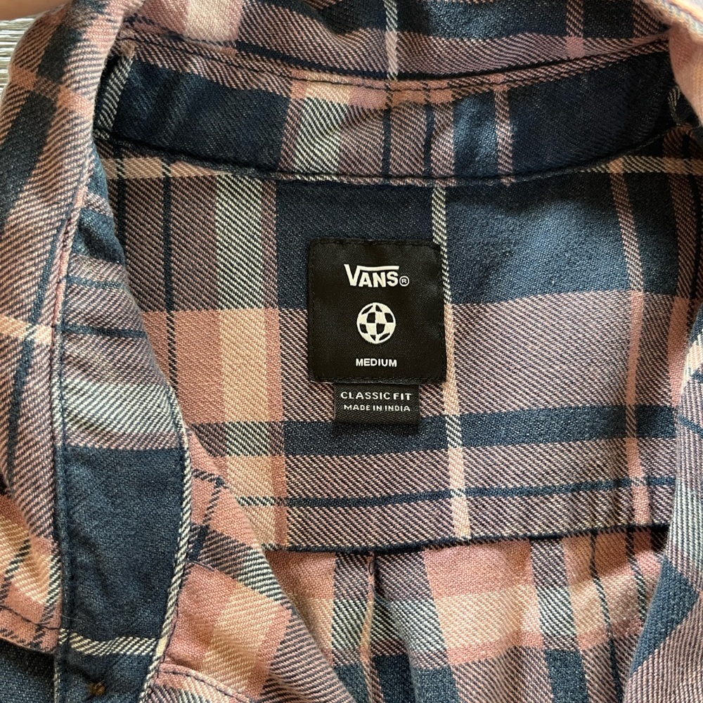 Vans pink navy plaid flannel shirt M cotton Streetwear fall skate core grunge - Picture 6 of 8